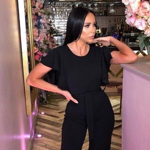 Black Frill Sleeve Jumpsuit